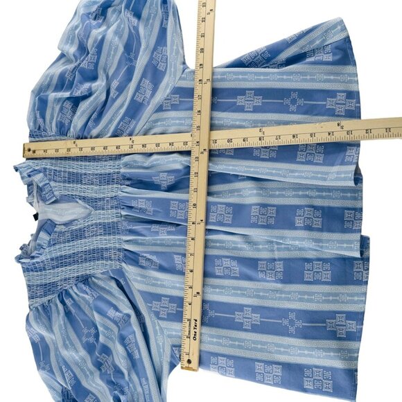 Michelle McDowell Womens Large Blue & White Patterned Smocked Blouse - Picture 5 of 5